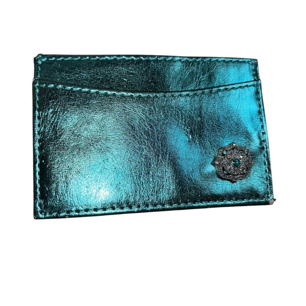 Spring Street Turquoise Metallic Gem Embellished ID Credit Card Holder Wallet